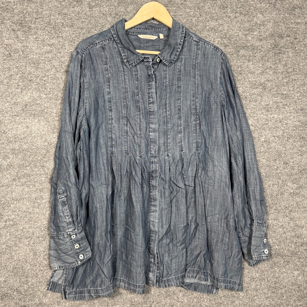 Soft Surroundings Plus 2X Tunic Top Navy Chambray Tencel Soft Lagenlook Pleated